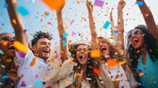 Un groupe dynamique et diversifié d'individus de différentes origines culturelles se réunissent pour célébrer un événement festif joyeux leurs sourires rayonnants et leurs vêtements colorés reflètent la richesse