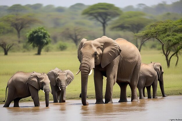 Un groupe d'éléphants africains dans la nature