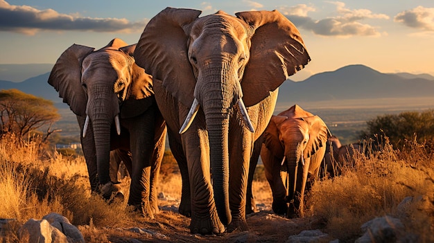 groupe d'éléphants d'Afrique dans la savane