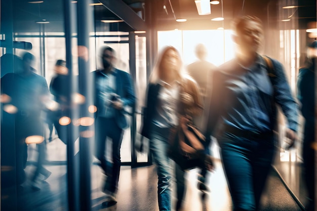 Groupe d'employés de bureau au centre de coworking Gens d'affaires marchant dans un espace ouvert moderne Motion