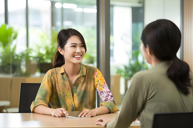 Un groupe d'employés de l'industrie technologique portant un fond de bureau sourire batik