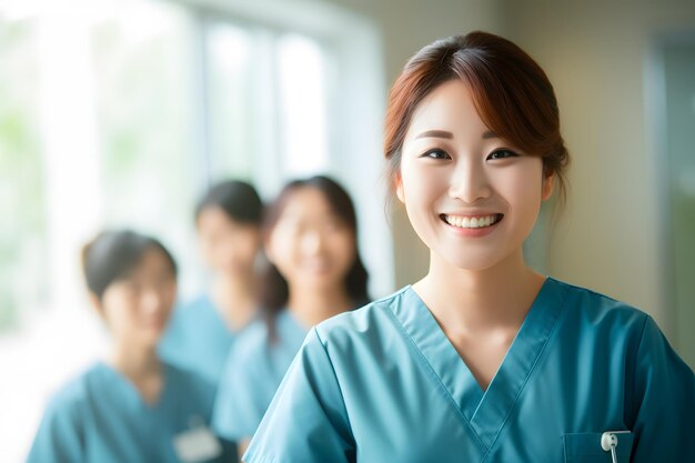 Un groupe d'employés de la santé sourient.