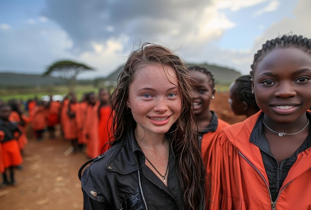 Photo un groupe d'enfants africains heureux aux cheveux longs