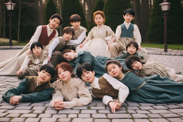 Un groupe d'enfants allongés sur le sol avec les mots Journée mondiale de l'enfance