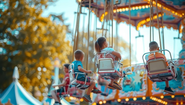 Un groupe d'enfants sur un carrousel