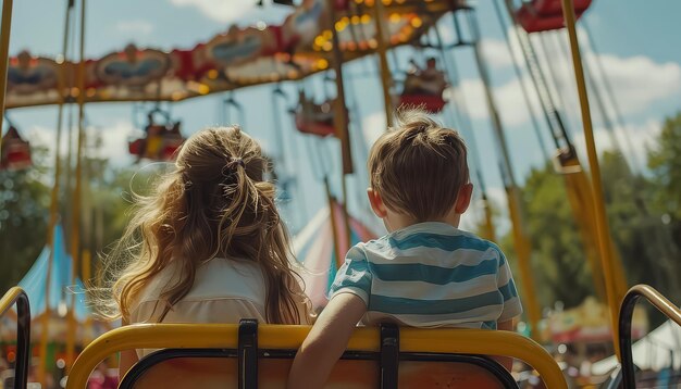 Un groupe d'enfants sur un carrousel