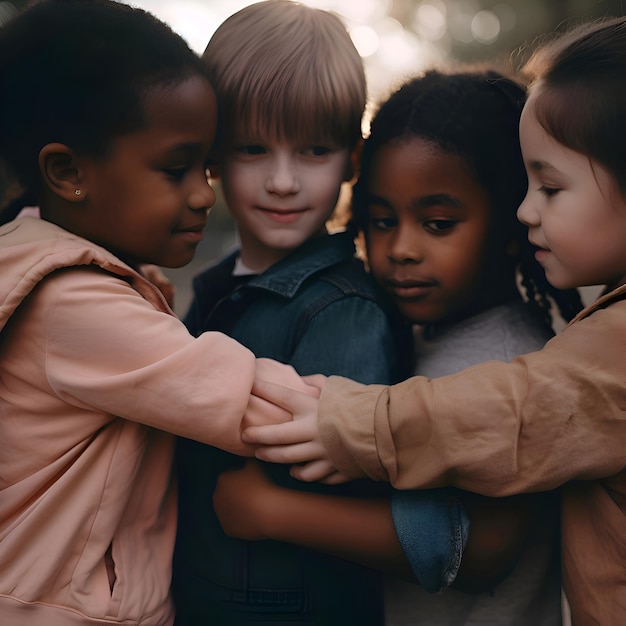 Photo groupe d'enfants debout ensemble dans la rue en regardant la caméra