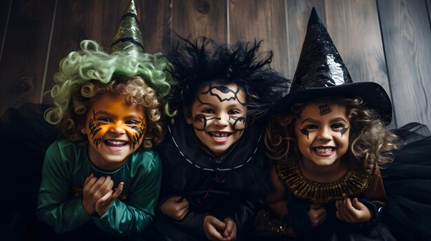 Un groupe d'enfants déguisés en costumes d'Halloween