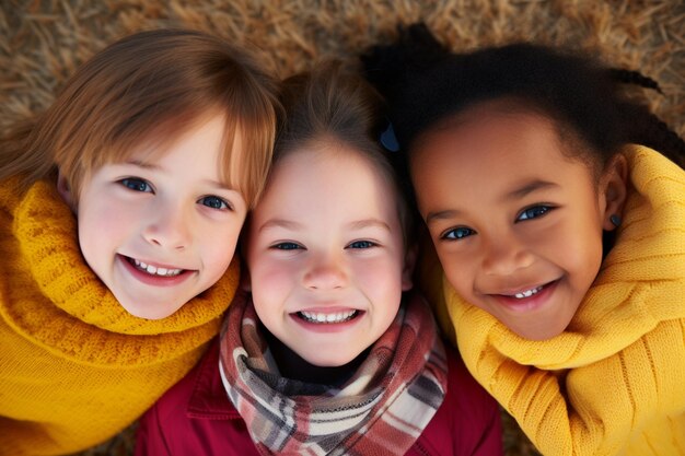 Photo un groupe d'enfants divers et joyeux.