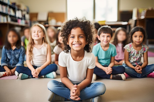 Groupe d'enfants de l'école primaire Enfants d'école heureux Garçons et filles dans la salle de classe avec un sourire positif Illustration générative d'IA