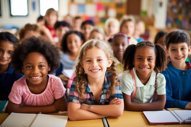 un groupe d'enfants est assis dans une salle de classe avec leur professeur.