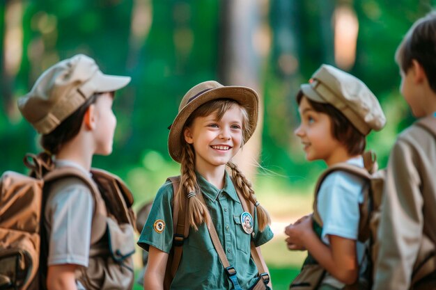 Un groupe d'enfants est sur le point d'aller faire une randonnée dans la forêt.