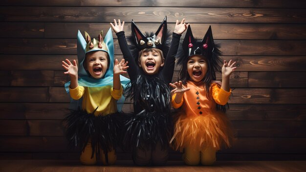 Photo un groupe d'enfants habillés en costumes d'halloween générative ai