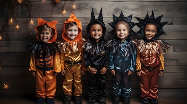 Un groupe d'enfants habillés en costumes d'halloween générative ai