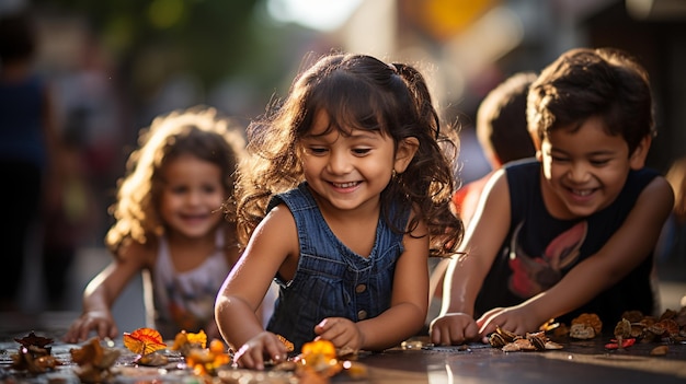 Un groupe d'enfants jouant un arrière-plan traditionnel