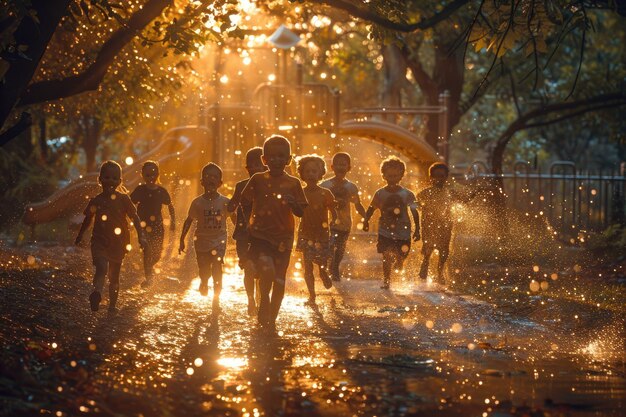 Un groupe d'enfants jouant dans un parc.