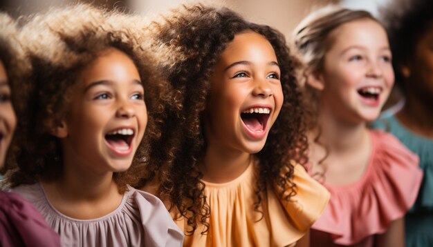 Photo un groupe d'enfants jouant à l'extérieur, souriants et s'amusant, générés par l'ia.