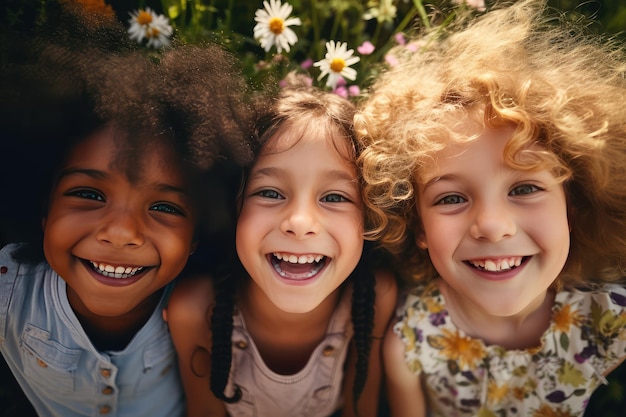 Groupe d'enfants multiethniques heureux et joyeux, divers et amusants