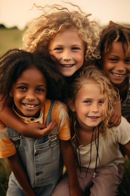 Photo un groupe d'enfants avec un portant une chemise qui dit le mot sur elle