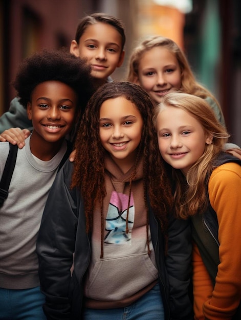 un groupe d'enfants posant pour une photo, l'un d'eux portant une chemise qui dit " je suis un ".