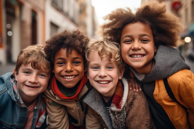 Photo un groupe d'enfants pose pour une photo.