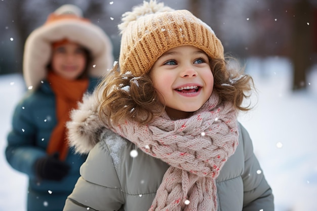 un groupe d'enfants s'amusant pendant les vacances de neige dans un parc