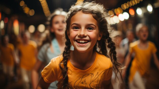 groupe d'enfants souriants et heureux dans un cours de danse