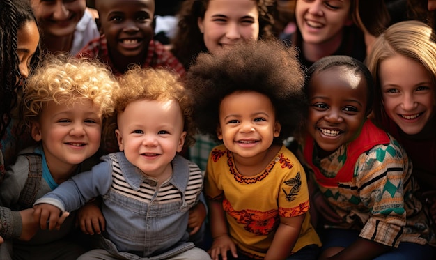 un groupe d'enfants sourient et sourient.