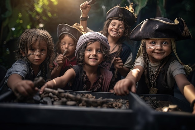 Un groupe d'enfants vêtus de costumes de pirates