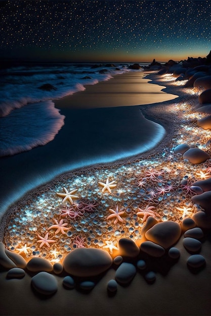 Groupe d'étoiles de mer assis au sommet d'une ai générative de plage de sable