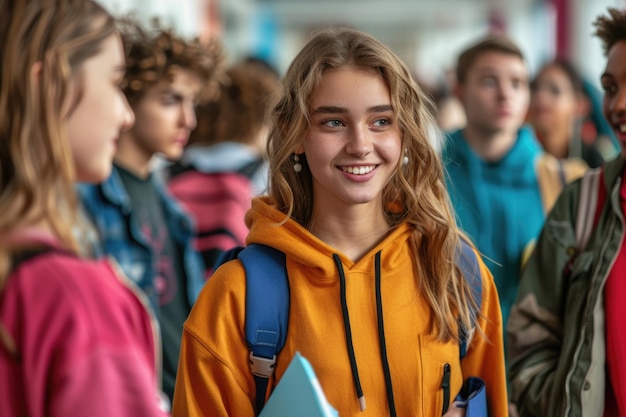 Photo groupe d'étudiants discutant de l'étude en classe ai généré