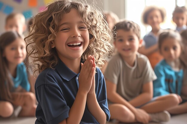 Un groupe d'étudiants heureux s'amusent en classe.