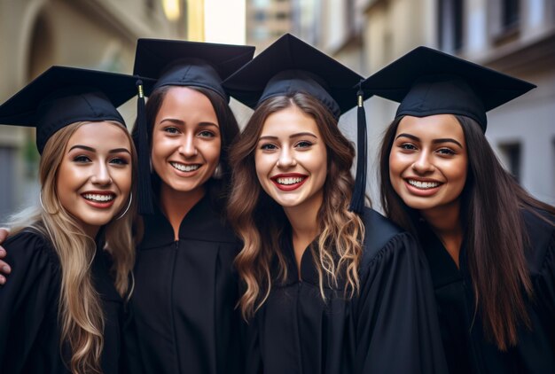 Un groupe d'étudiants pose pour un portrait célébrant leur diplôme.