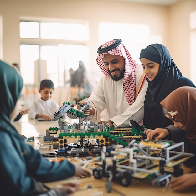 groupe d'étudiants saoudiens en vêtements traditionnels pla