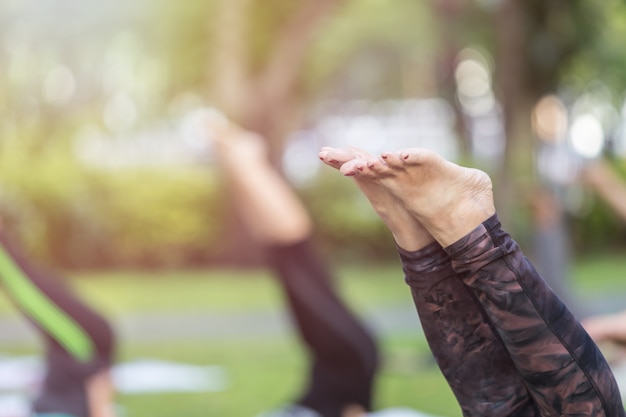 Groupe de femme asiatique, faire du yoga ou de l&#39;exercice dans le parc