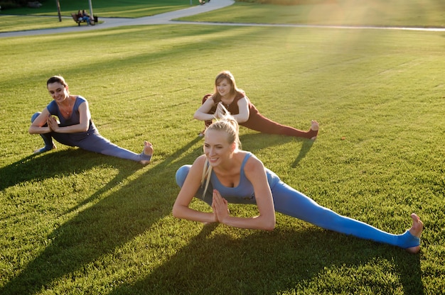 Un Groupe De Femmes Adultes Assistant Au Yoga à L'extérieur Dans Le Parc