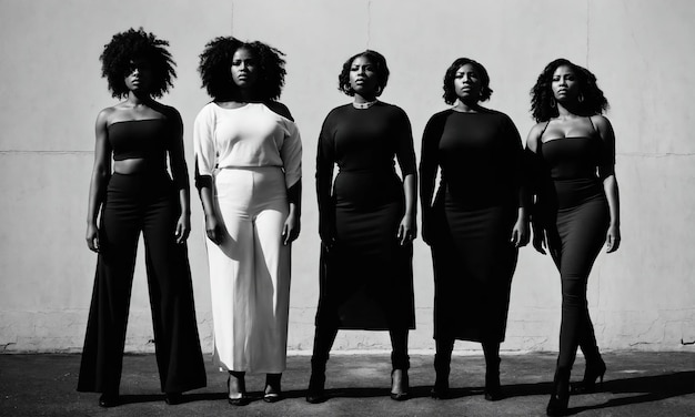 Un groupe de femmes afro-américaines posant dans un studio de mode.