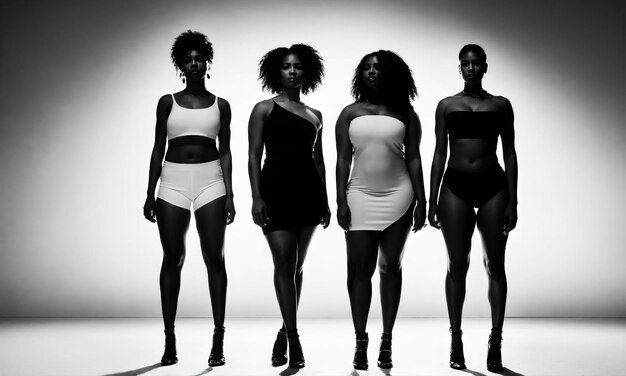 Un groupe de femmes afro-américaines posant dans un studio de mode.