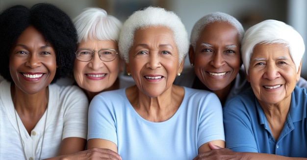 Un groupe de femmes âgées souriant ensemble à la lumière du jour