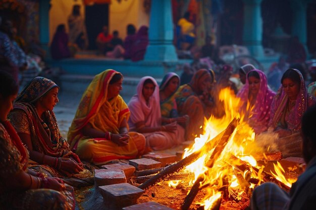 un groupe de femmes assises autour d'un feu