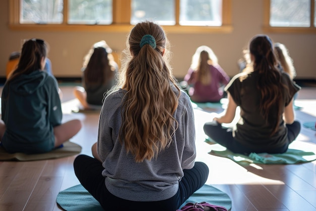 Un groupe de femmes assises en cercle faisant du yoga