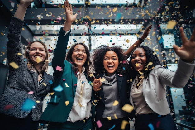 Un groupe de femmes célébrant avec des confettis