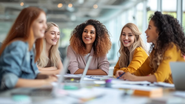 Un groupe de femmes diverses ayant une réunion dans un bureau