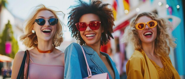 Un groupe de femmes diversifiées profitant d'un shopping amusant et à la mode