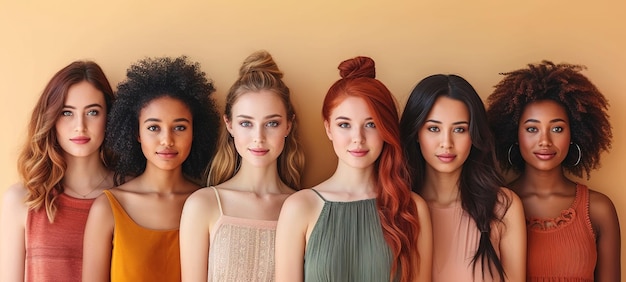 Photo un groupe de femmes fortes et indépendantes debout ensemble dans un studio, des femmes diverses regardant la caméra.