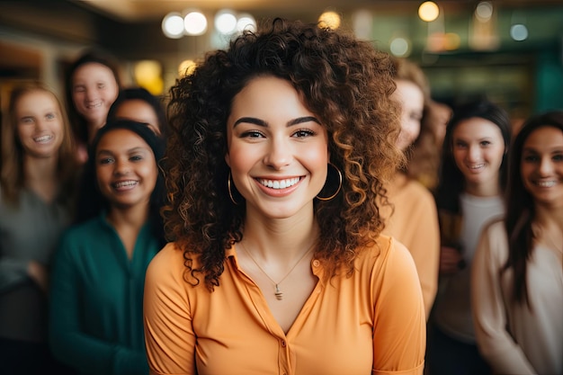 Groupe de femmes heureuses diverses se regardant devant la caméra