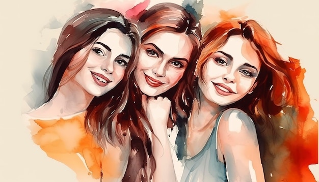 Groupe de femmes heureuses pour l'illustration de style aquarelle de la journée internationale de la femme par Generative Ai