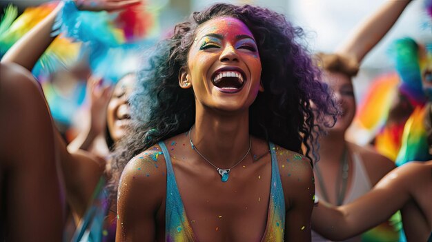 un groupe de femmes avec de la peinture colorée sur le visage