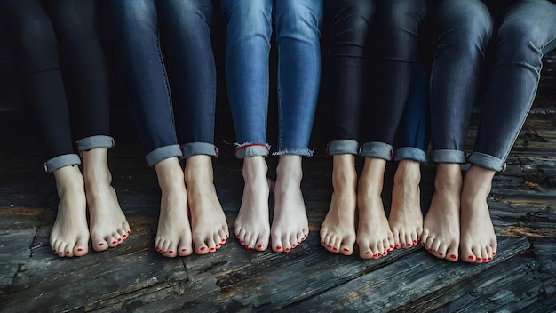 Un groupe de femmes pieds nus en jeans