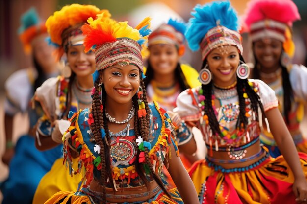 Un groupe de femmes portant des vêtements traditionnels pendant le carnaval annuel généré par Ai.